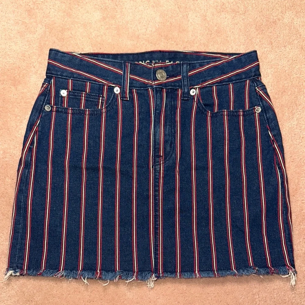 American Eagle Super Stretch Hi-Rise Mini Denim Skirt Red White & Blue